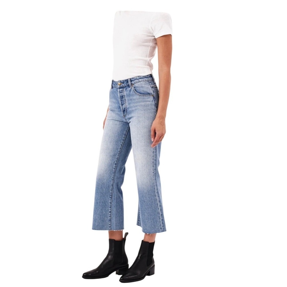 ROLLA'S Women's Jeans Light Wash Denim High Rise Crop Flare Raw Hem Retro